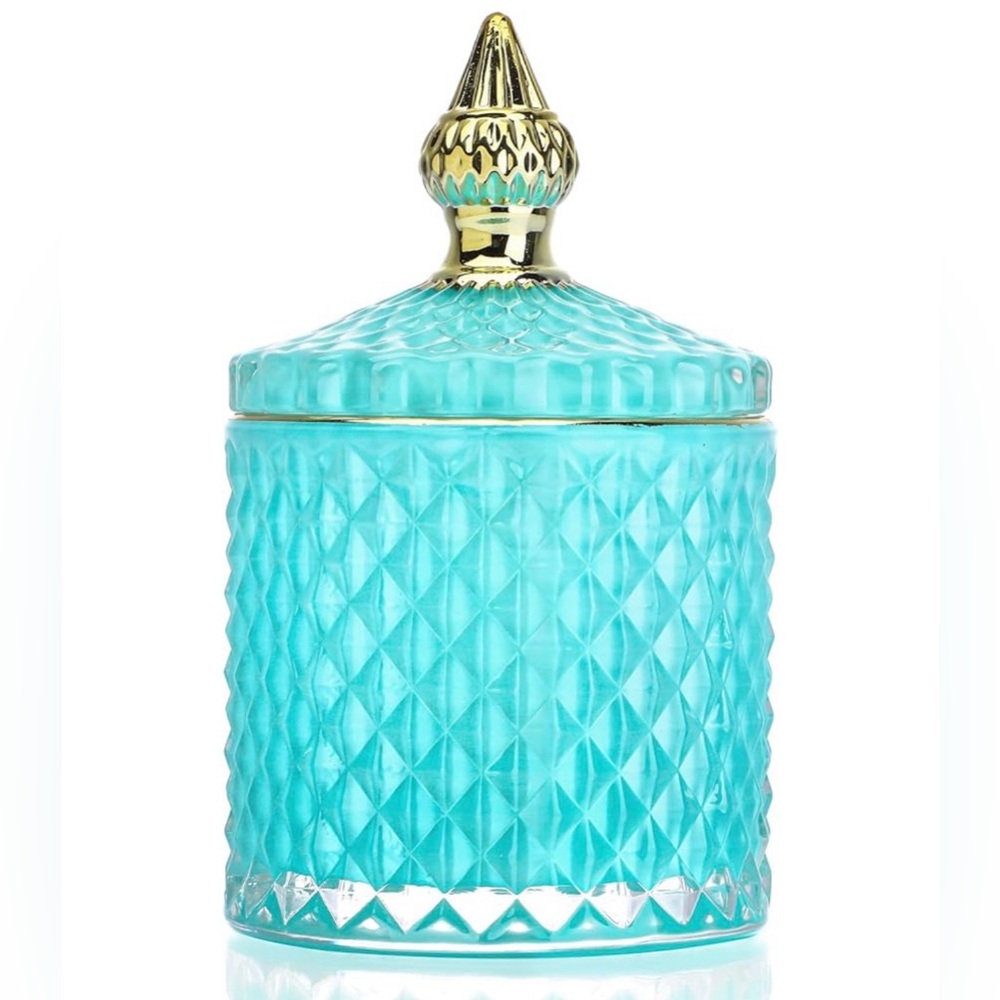 Turquoise Glass Jar with Gold Lid‎